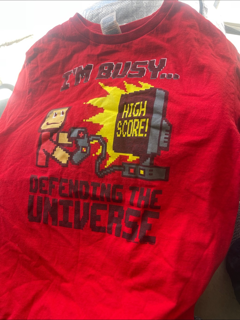 Kids Red Graphic Tee - 'I'm Busy... Defending the Universe'